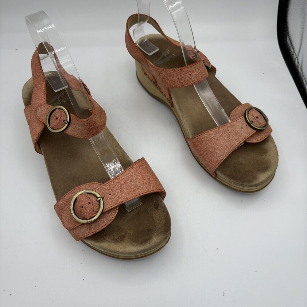 Dansko Sandals Womens Size US 9.5 EU 40 Lolita Orange Strappy Leather Wedge F1‎